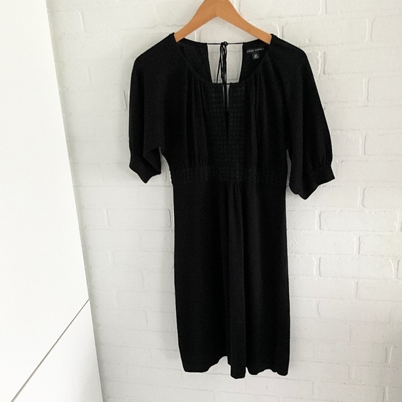 Banana Republic Mini Knit dress Milk maid Babydoll Pleated Black Silk Cotton S - Picture 2 of 11